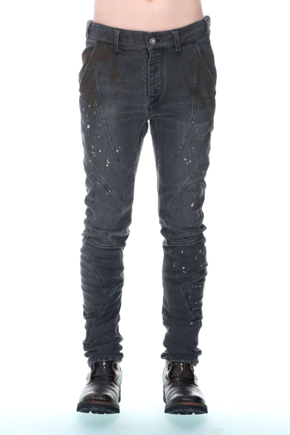 Dusty Effect Stretch Cotton Denim Twisted Curve Slim Pants