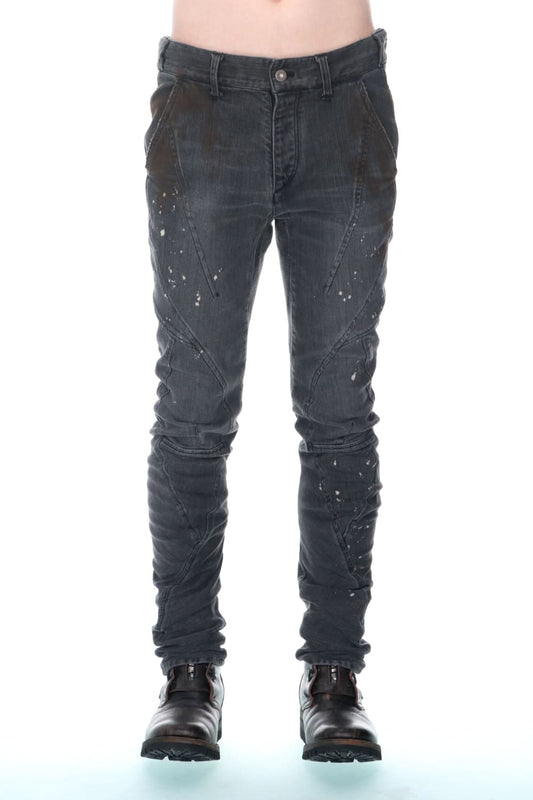 Dusty Effect Stretch Cotton Denim Twisted Curve Slim Pants