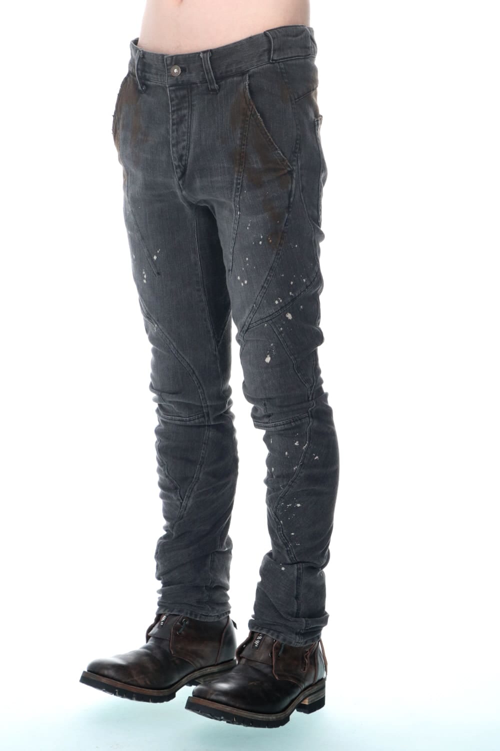 Dusty Effect Stretch Cotton Denim Twisted Curve Slim Pants