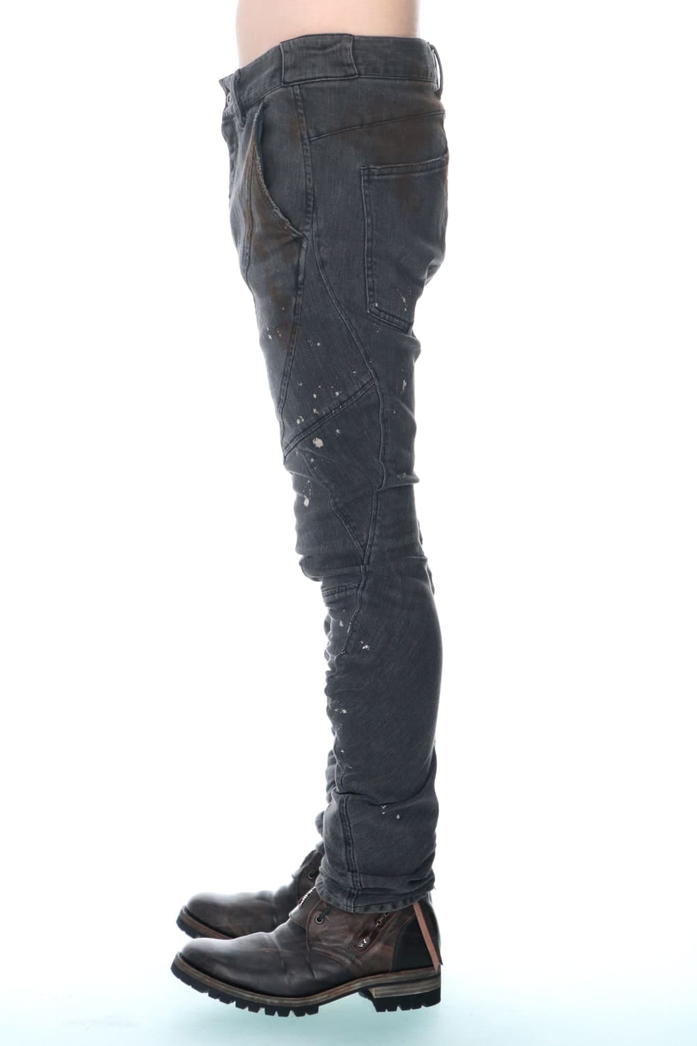 Dusty Effect Stretch Cotton Denim Twisted Curve Slim Pants