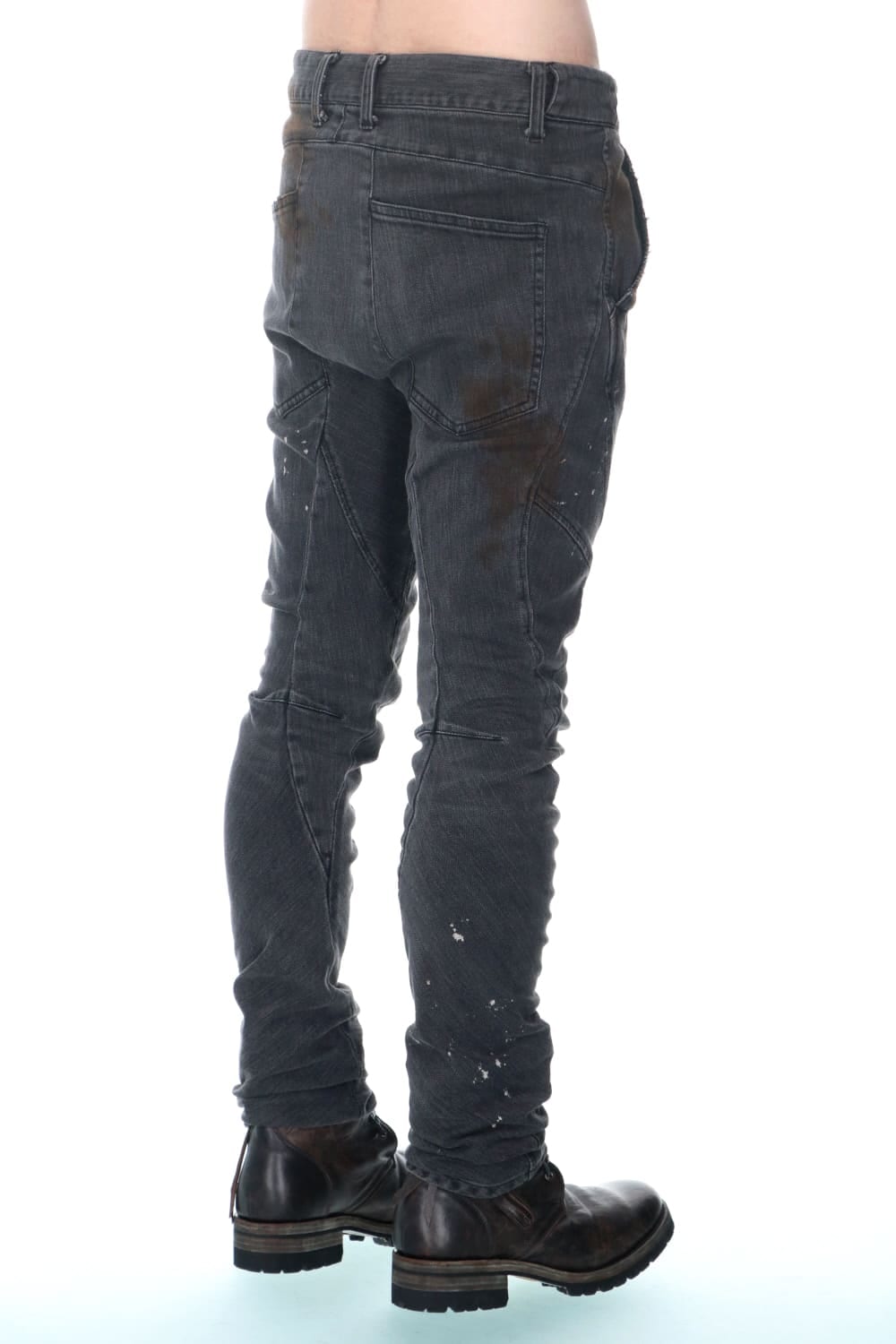 Dusty Effect Stretch Cotton Denim Twisted Curve Slim Pants