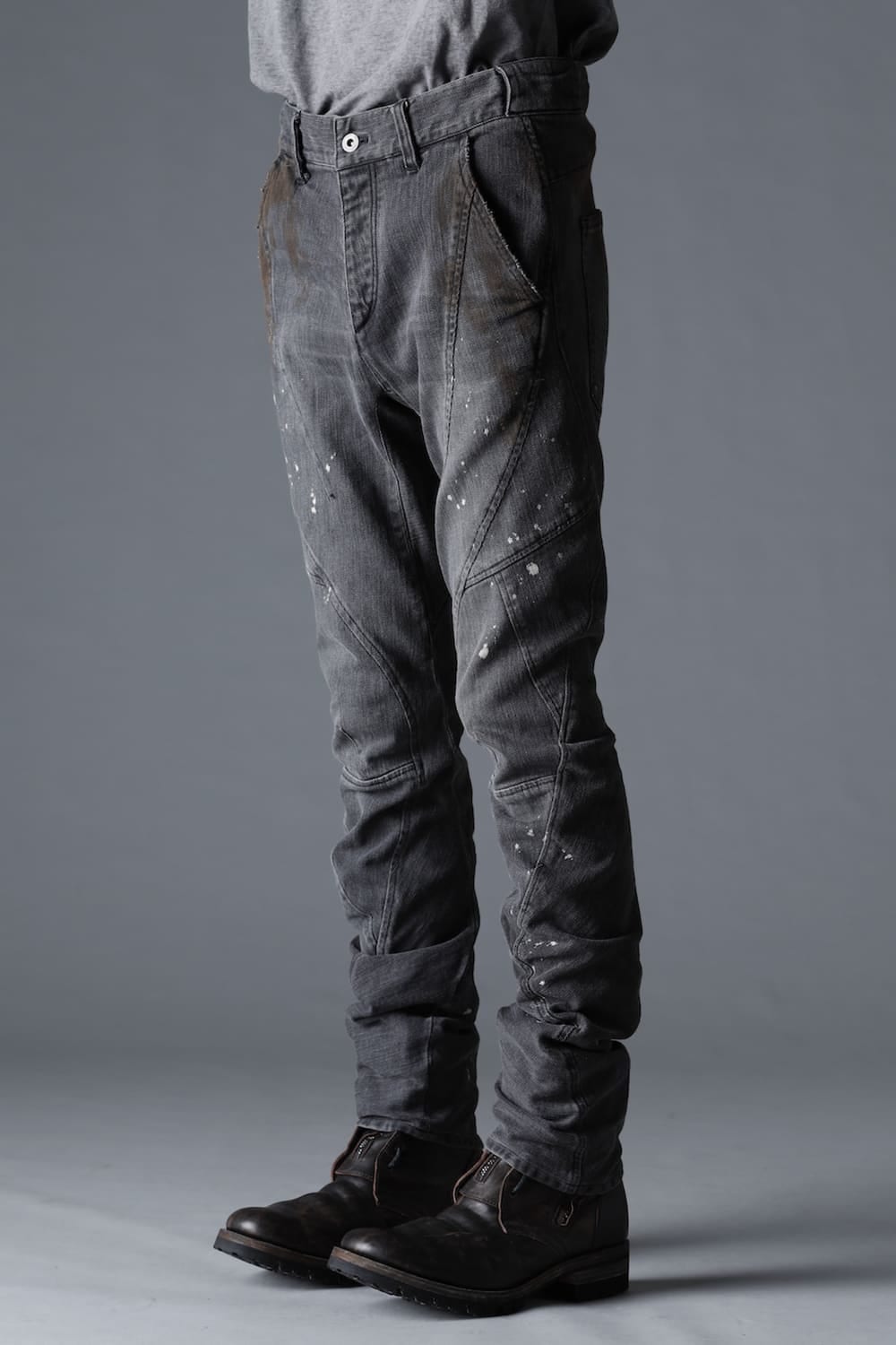 Dusty Effect Stretch Cotton Denim Twisted Curve Slim Pants