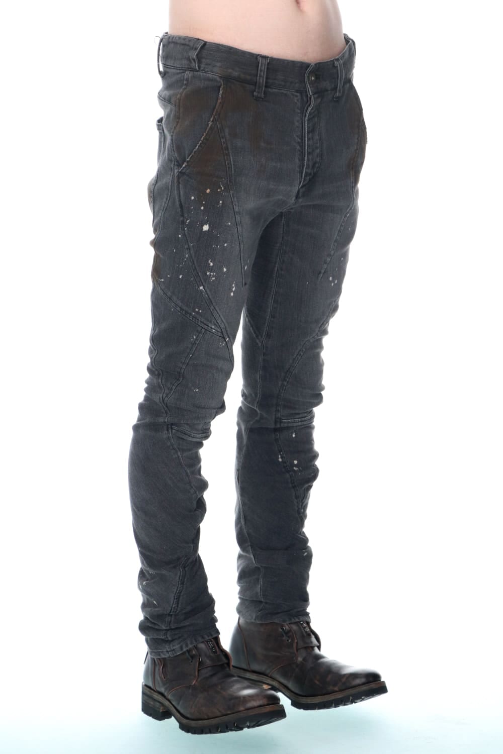 Dusty Effect Stretch Cotton Denim Twisted Curve Slim Pants