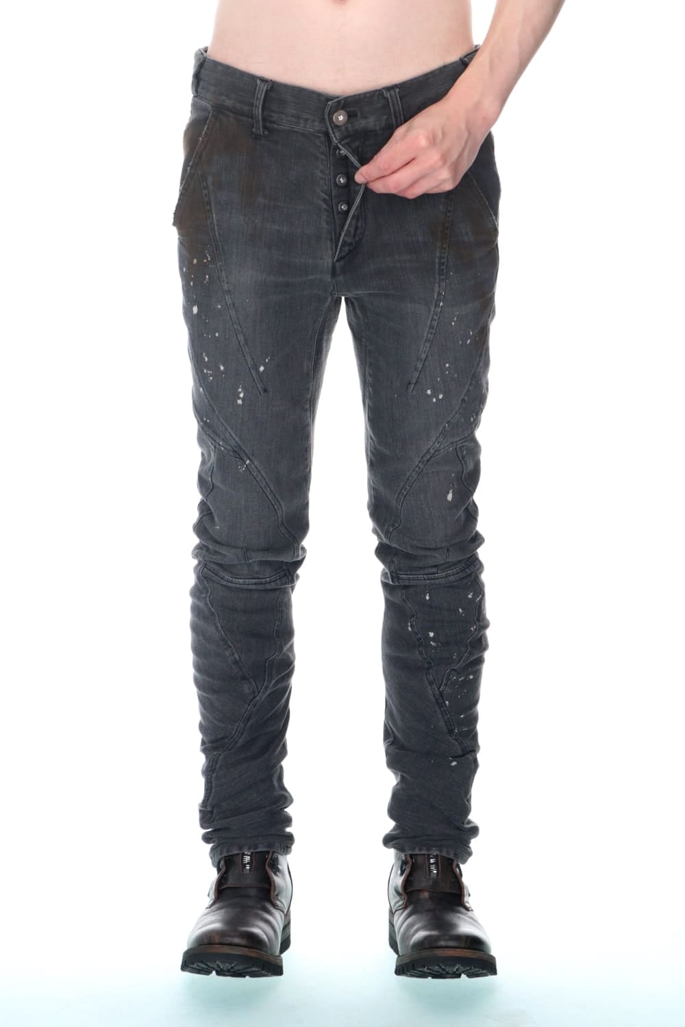 Dusty Effect Stretch Cotton Denim Twisted Curve Slim Pants