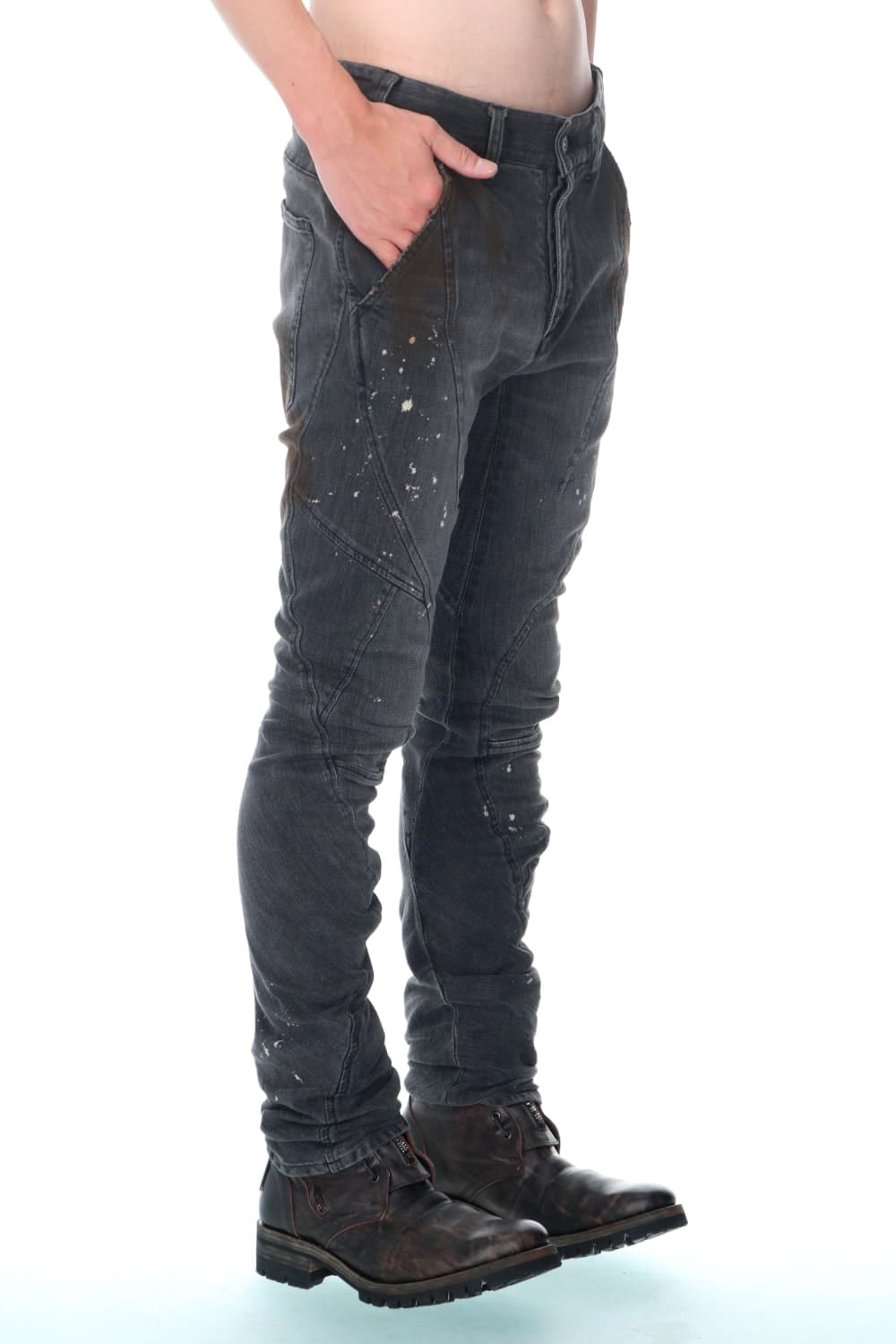 Dusty Effect Stretch Cotton Denim Twisted Curve Slim Pants