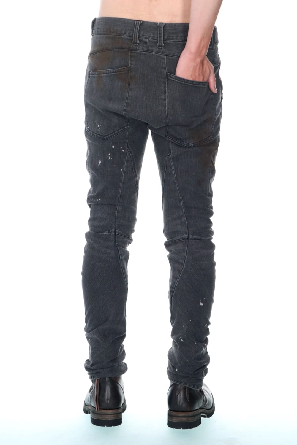 Dusty Effect Stretch Cotton Denim Twisted Curve Slim Pants
