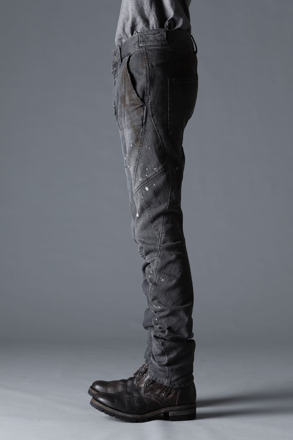 Dusty Effect Stretch Cotton Denim Twisted Curve Slim Pants