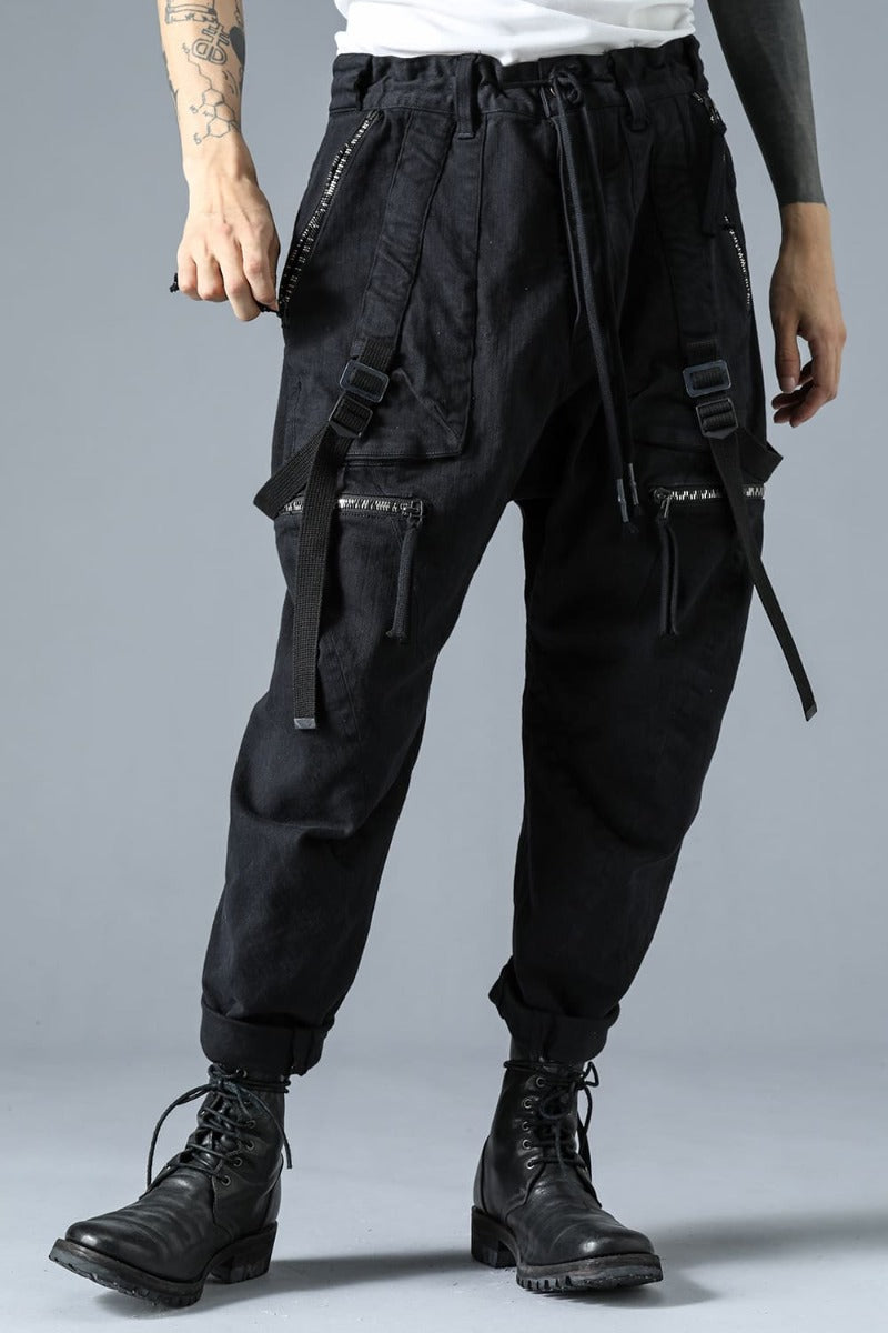 Stretch Cotton Denim Tapered Cargo Cropped Denim Pants