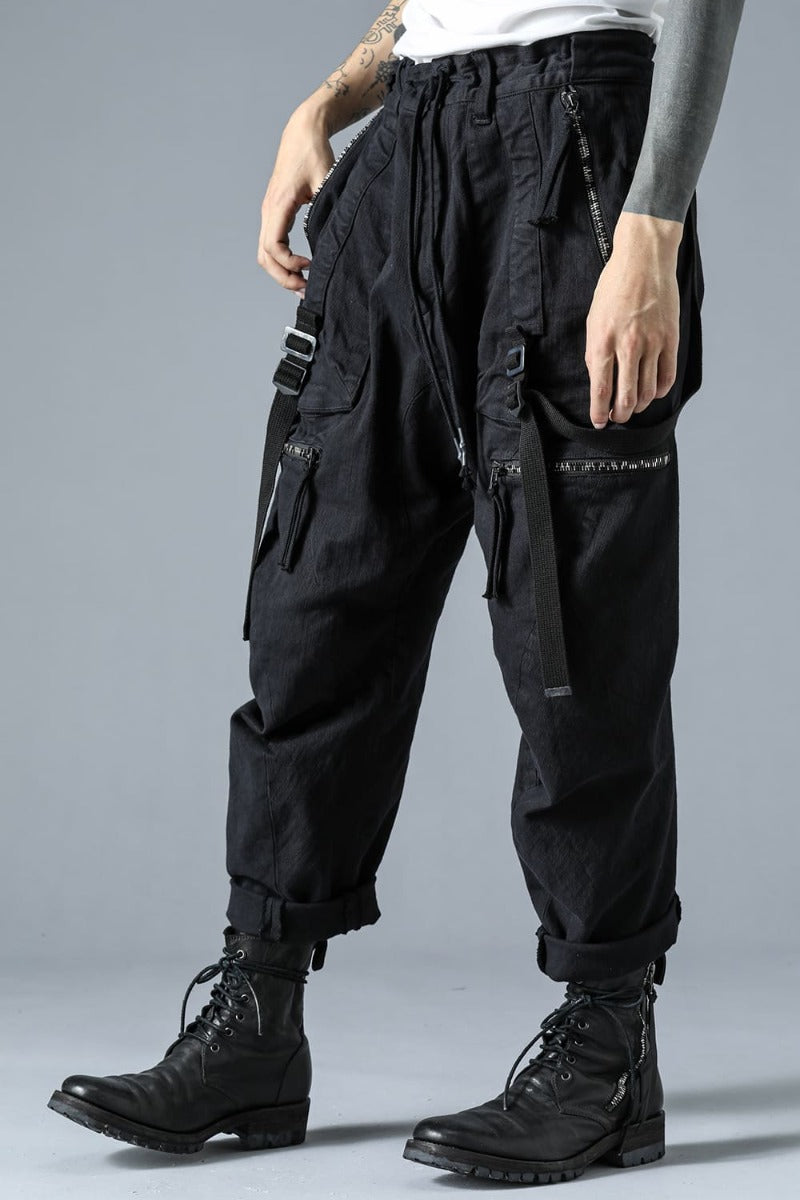 Stretch Cotton Denim Tapered Cargo Cropped Denim Pants