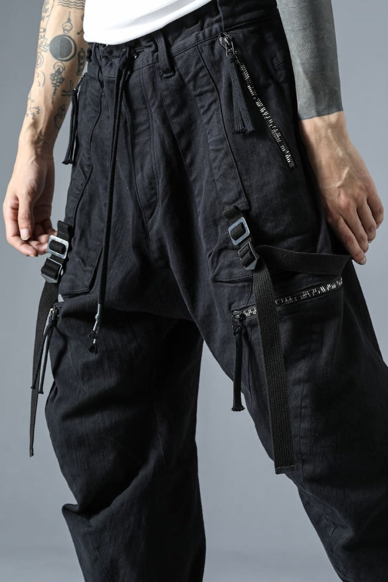 Stretch Cotton Denim Tapered Cargo Cropped Denim Pants