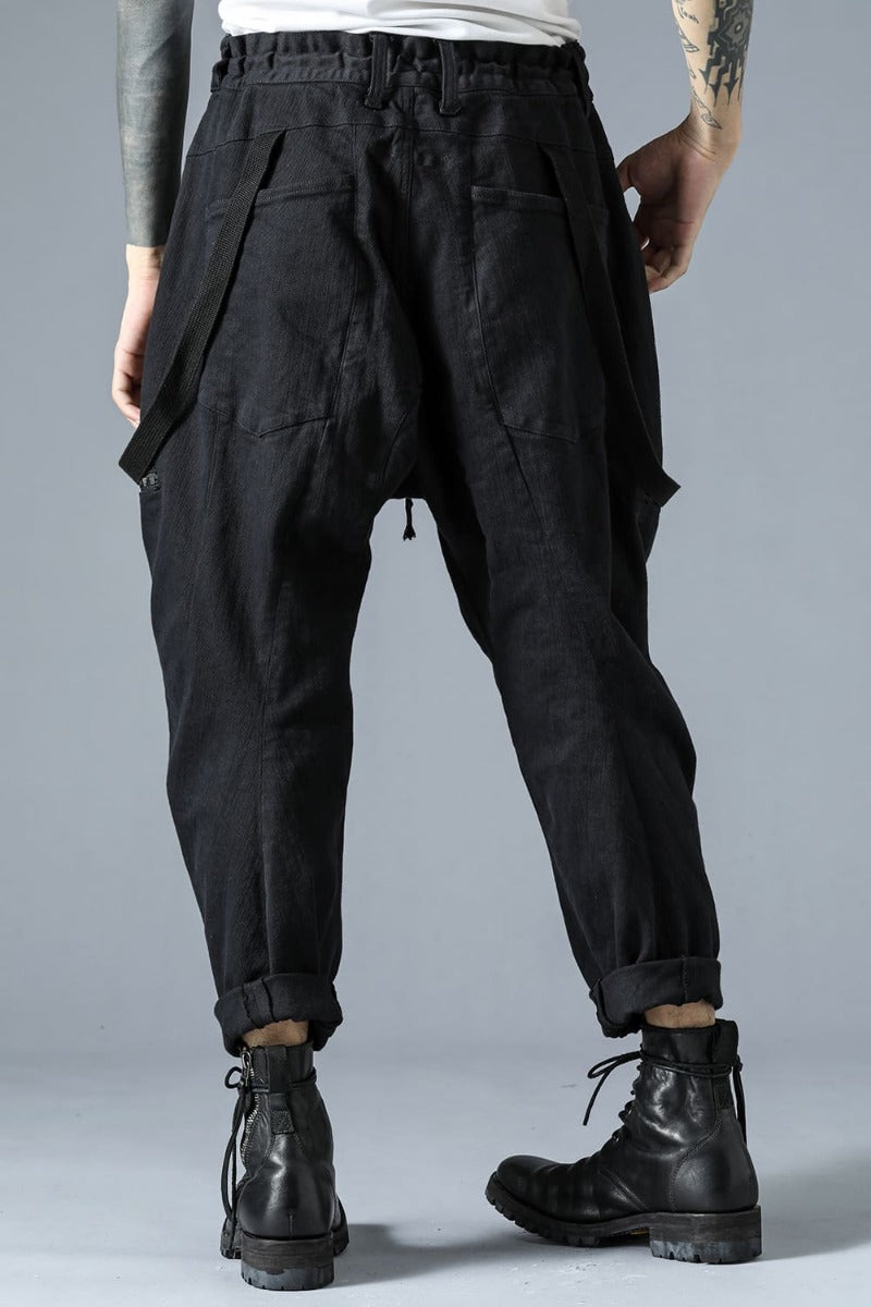 Stretch Cotton Denim Tapered Cargo Cropped Denim Pants