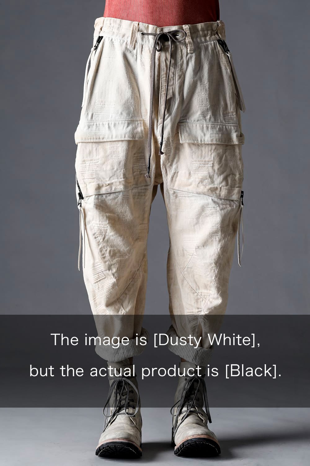 Patchwork Jacquard Stretch Cotton Bush Tapered Cropped Trousers Black