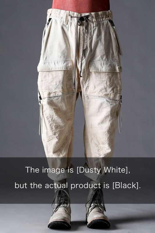 Patchwork Jacquard Stretch Cotton Bush Tapered Cropped Trousers Black