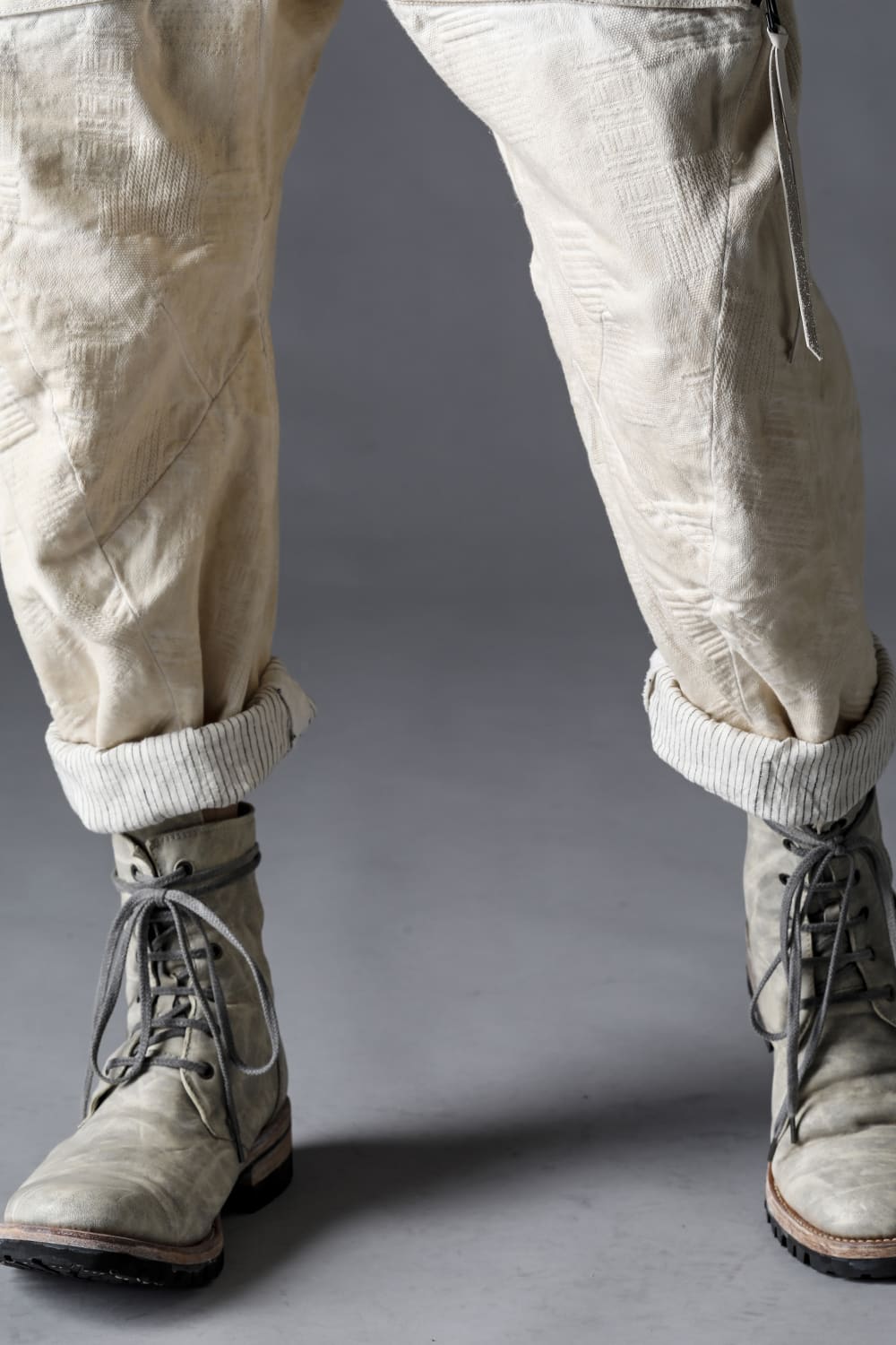 Patchwork Jacquard Stretch Cotton Bush Tapered Cropped Trousers Dusty White