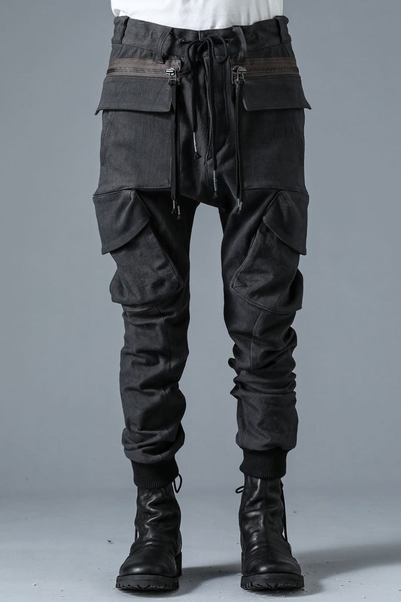 Super Stretch Cotton Denim Cargo Jog Pants Charcoal