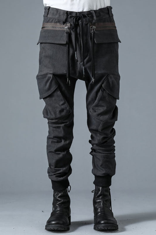 Super Stretch Cotton Denim Cargo Jog Pants Charcoal