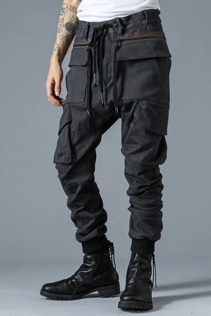 Super Stretch Cotton Denim Cargo Jog Pants Charcoal