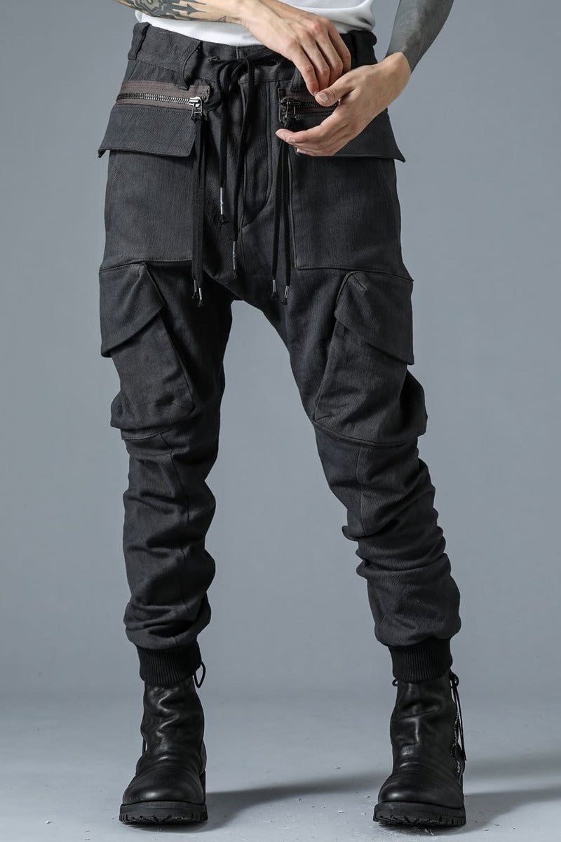 Super Stretch Cotton Denim Cargo Jog Pants Charcoal