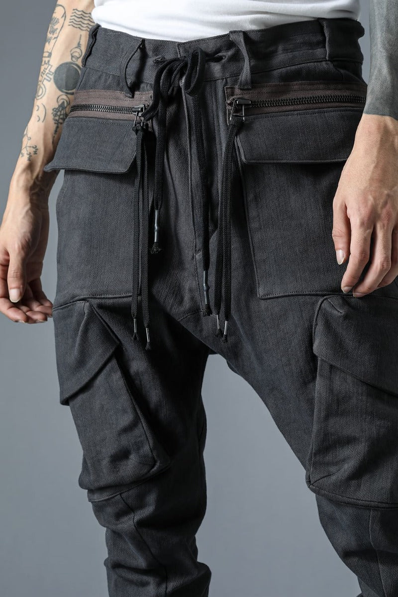 Super Stretch Cotton Denim Cargo Jog Pants Charcoal