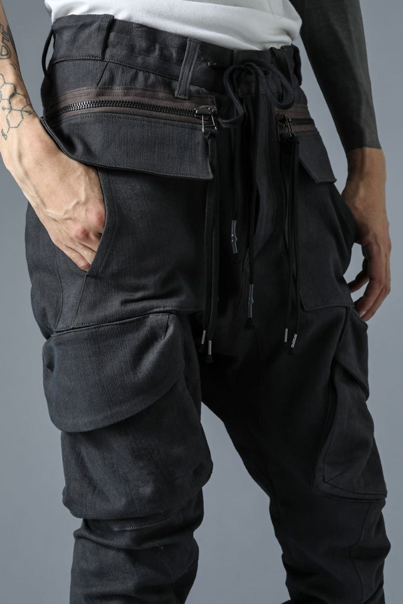 Super Stretch Cotton Denim Cargo Jog Pants Charcoal