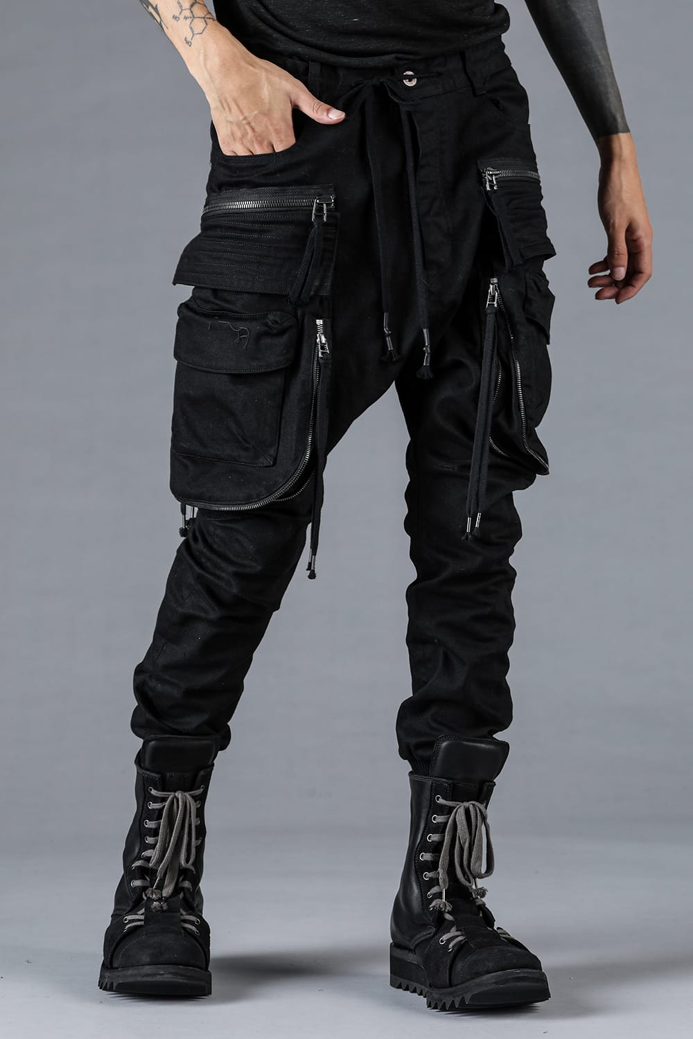 Stretch Denim Multi-Pocket Cargo Jogger Pants