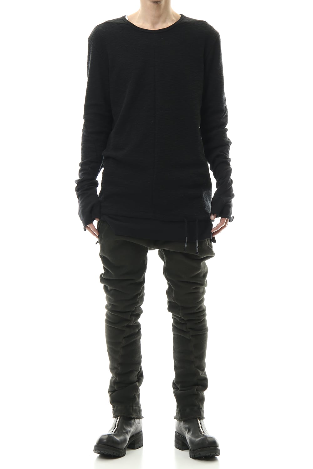 ハイパーストレッチ コットンジャージー ドロップクロッチスリムパンツ カーキ