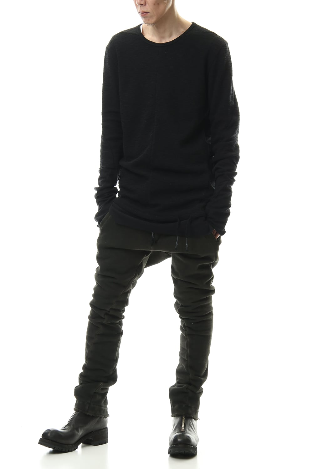 ハイパーストレッチ コットンジャージー ドロップクロッチスリムパンツ カーキ