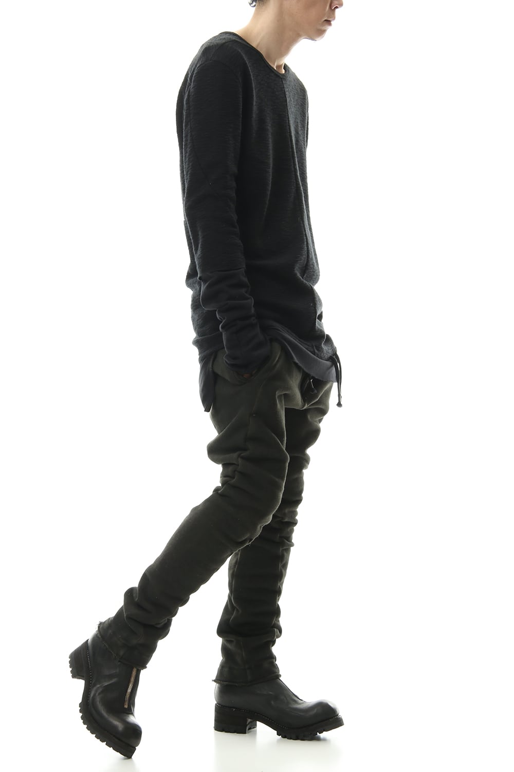 ハイパーストレッチ コットンジャージー ドロップクロッチスリムパンツ カーキ