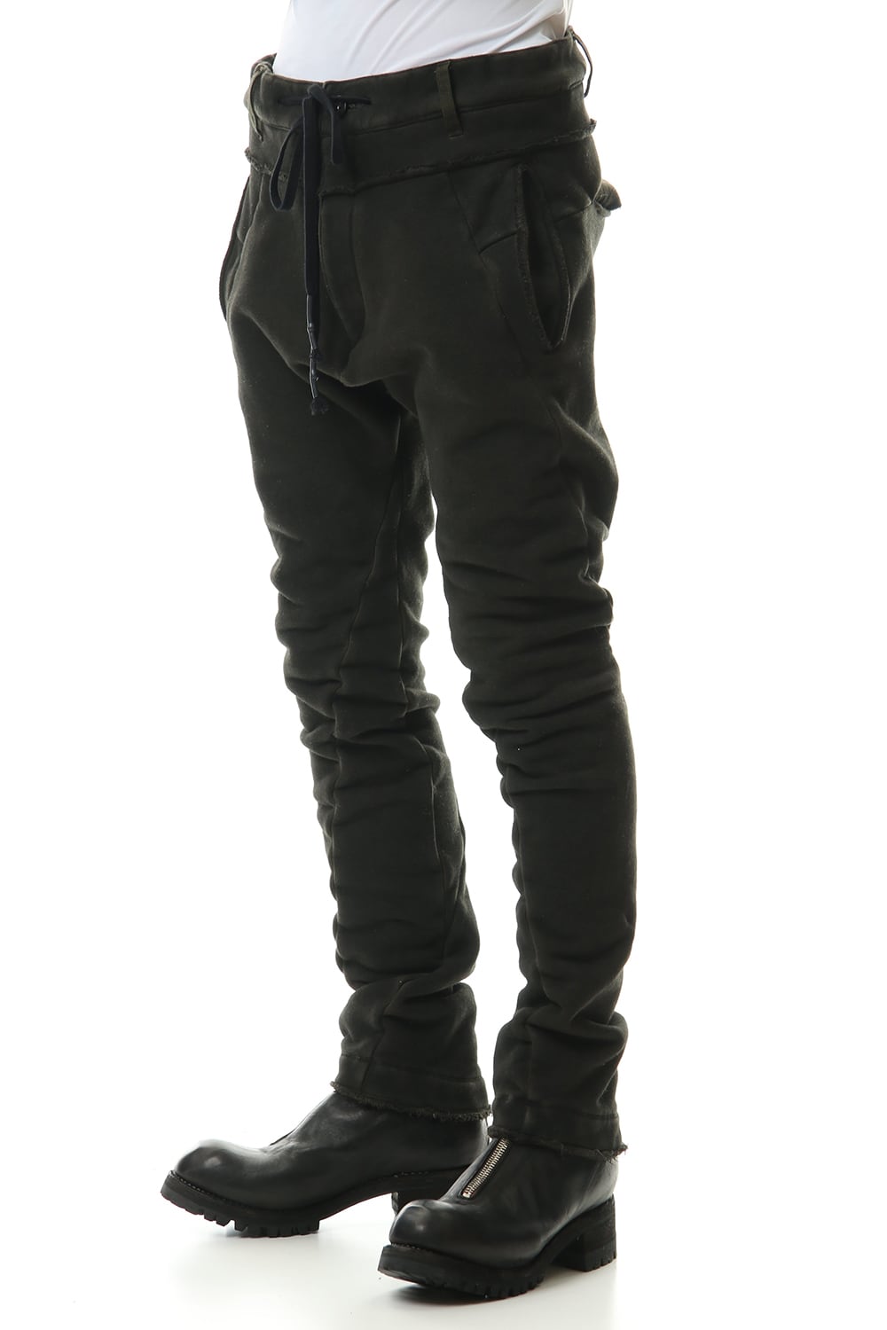 ハイパーストレッチ コットンジャージー ドロップクロッチスリムパンツ カーキ