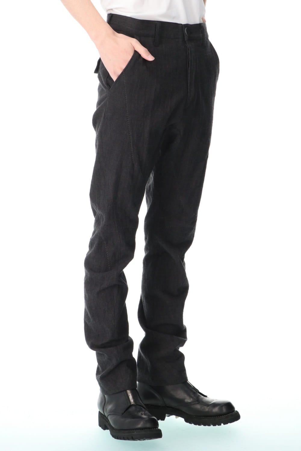 Washer Cotton Semi-Curved Slim Trousers Black