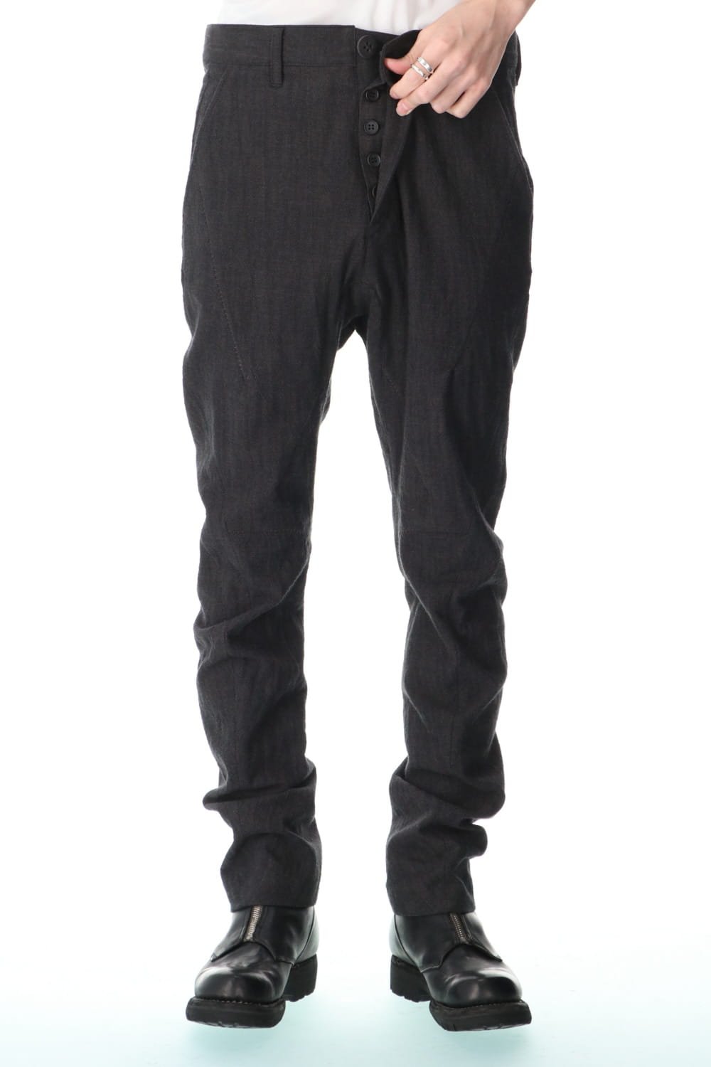 Washer Cotton Semi-Curved Slim Trousers Black