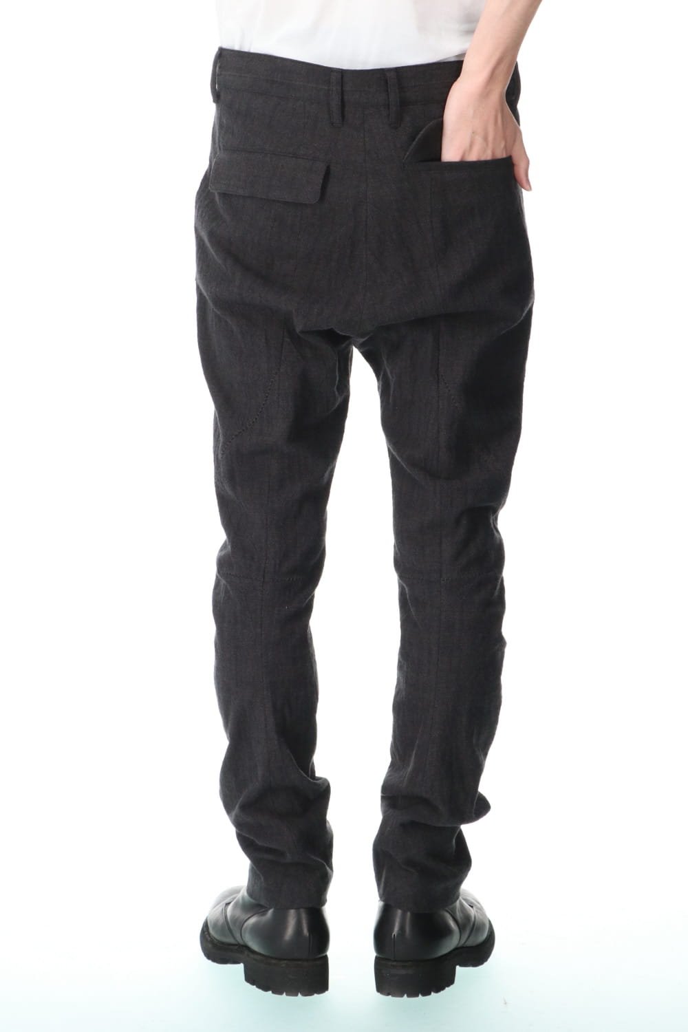 Washer Cotton Semi-Curved Slim Trousers Black