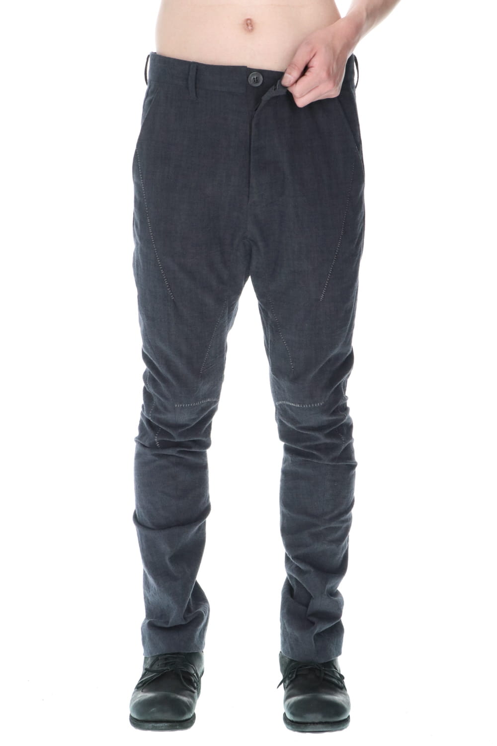 Washer Cotton Semi-Curved Slim Trousers Charcoal