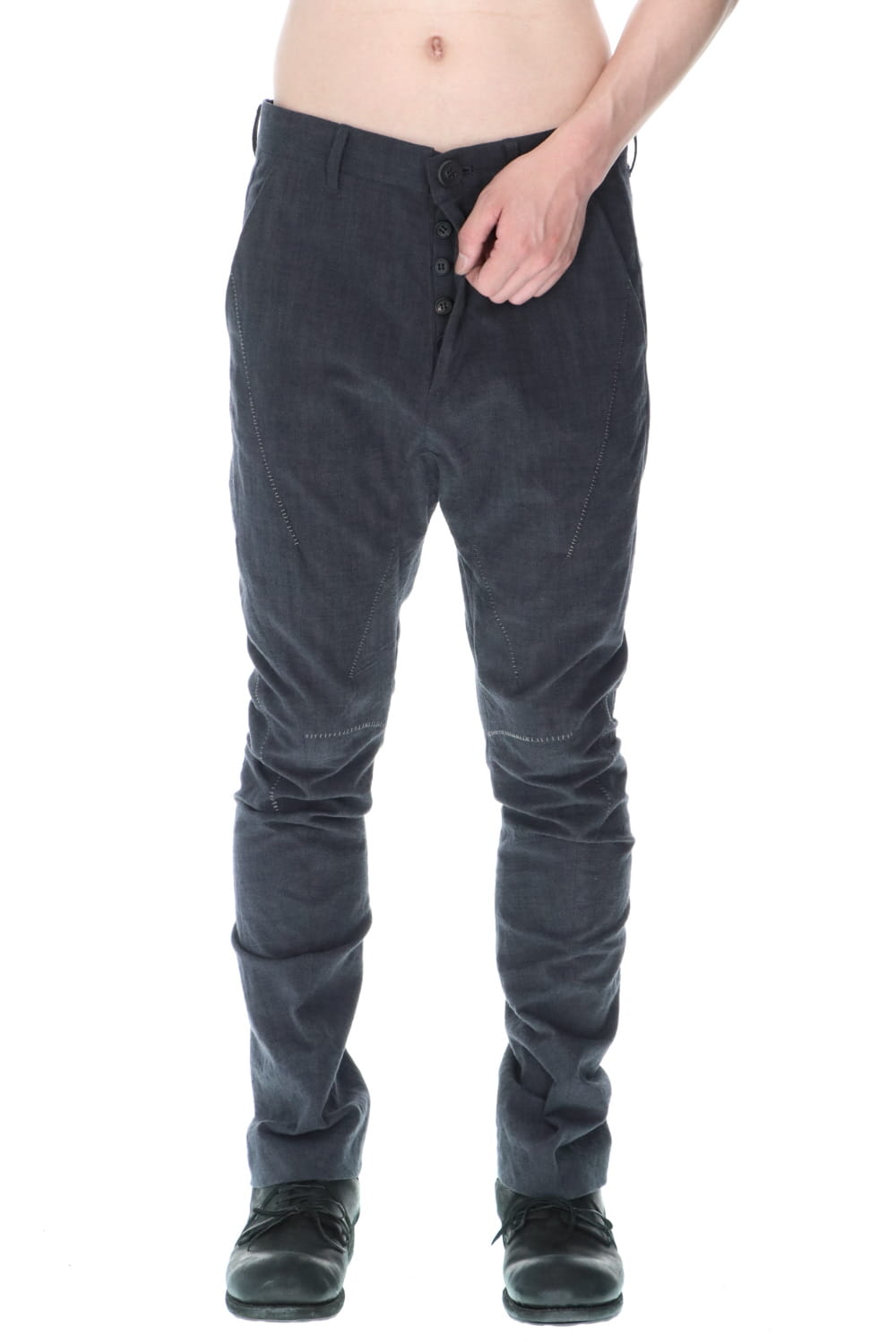 Washer Cotton Semi-Curved Slim Trousers Charcoal