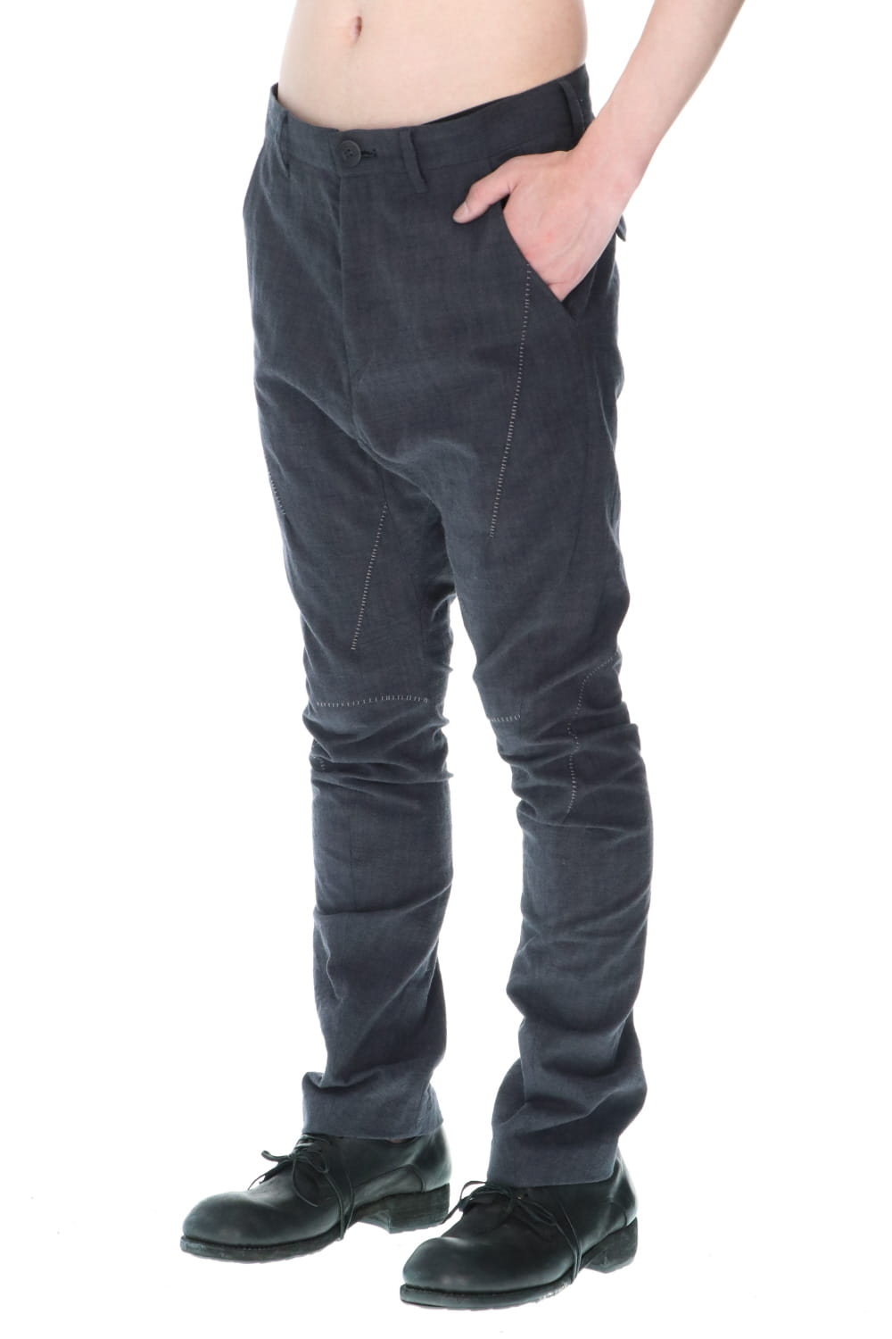 Washer Cotton Semi-Curved Slim Trousers Charcoal