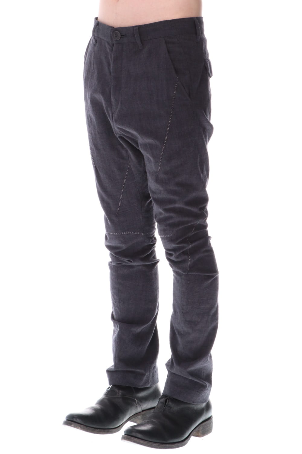 Washer Cotton Semi-Curved Slim Trousers Charcoal