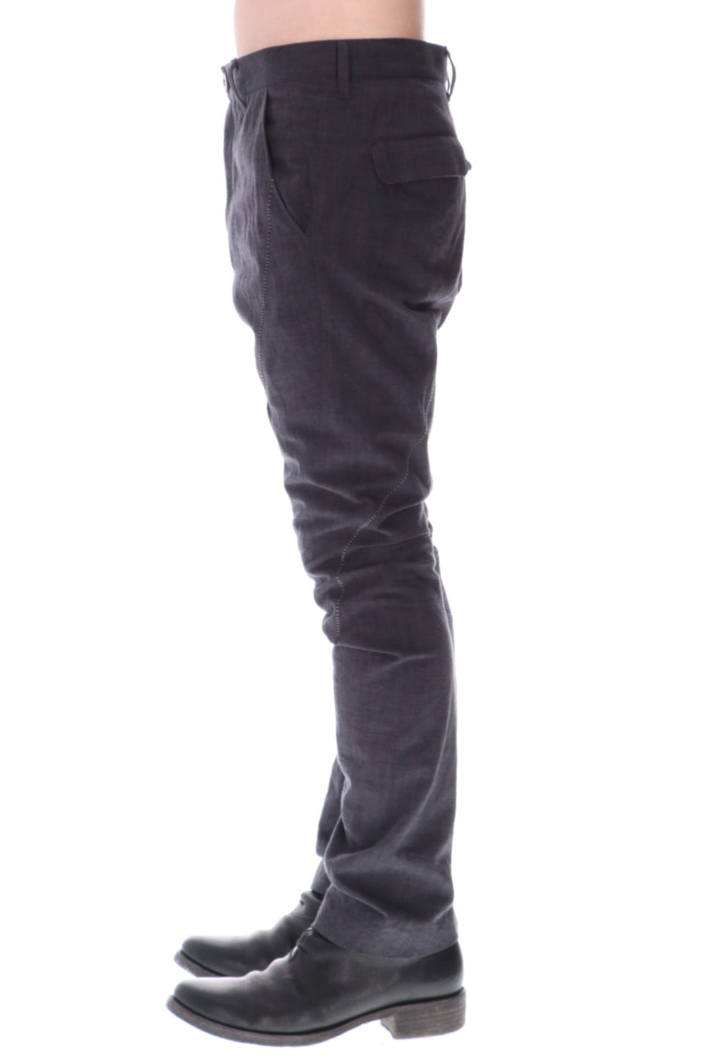 Washer Cotton Semi-Curved Slim Trousers Charcoal