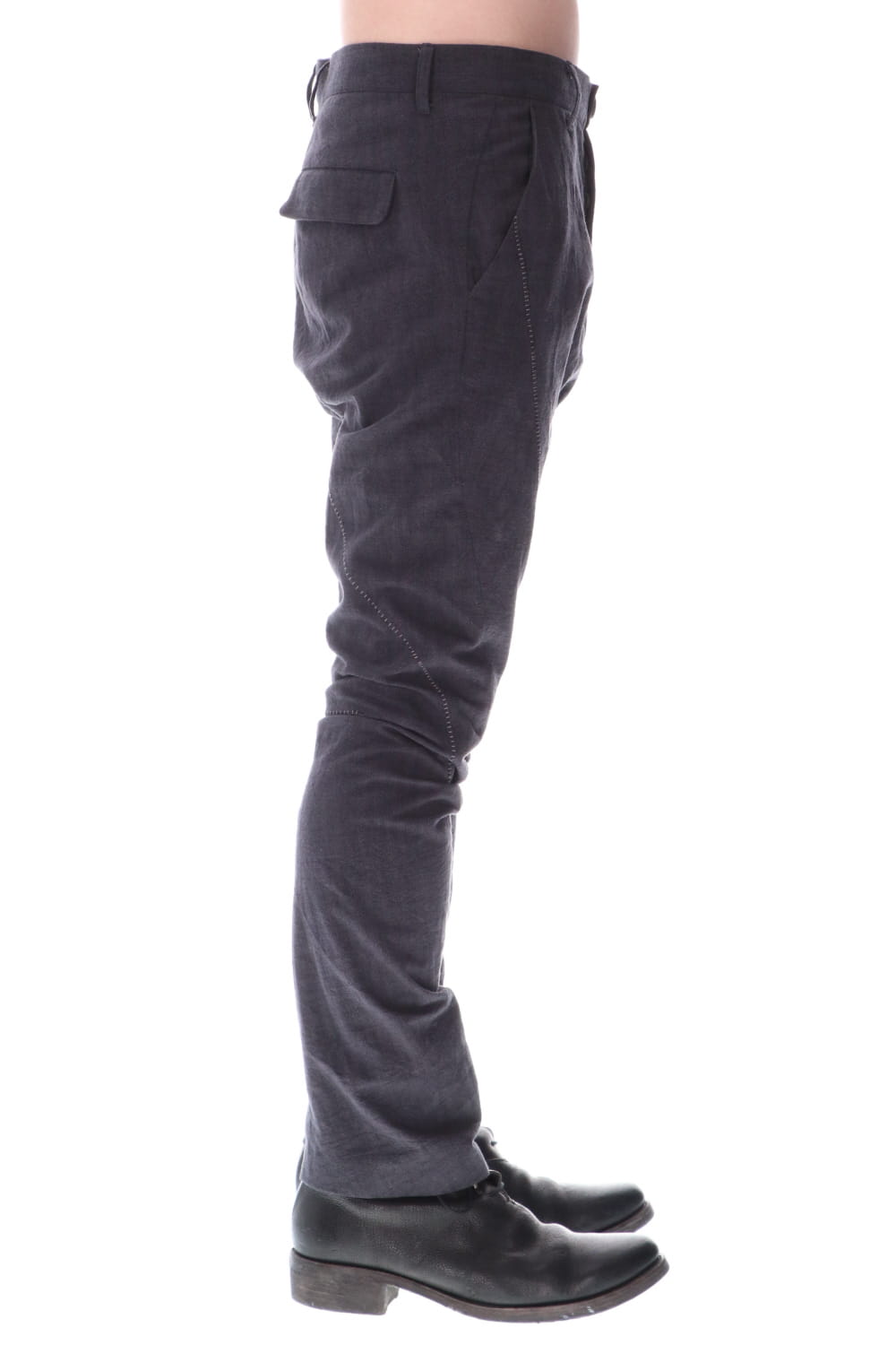 Washer Cotton Semi-Curved Slim Trousers Charcoal