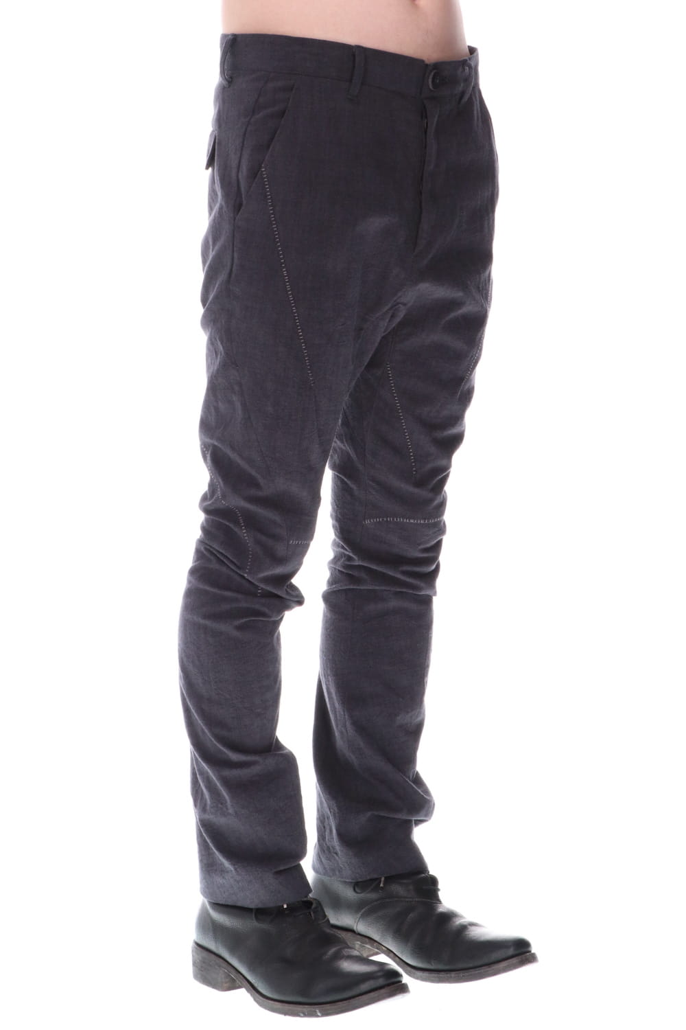 Washer Cotton Semi-Curved Slim Trousers Charcoal