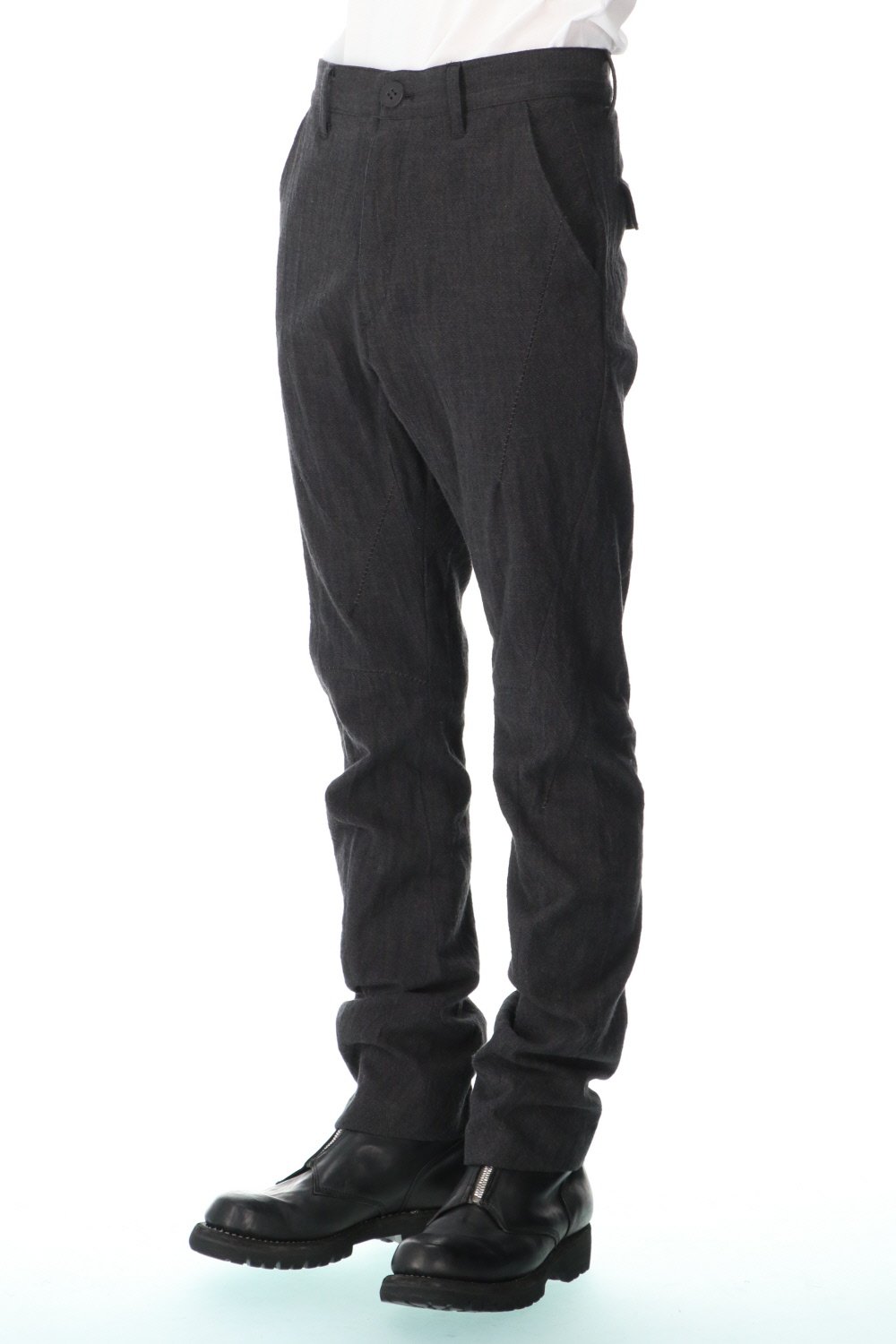 Washer Cotton Semi-Curved Slim Trousers Black