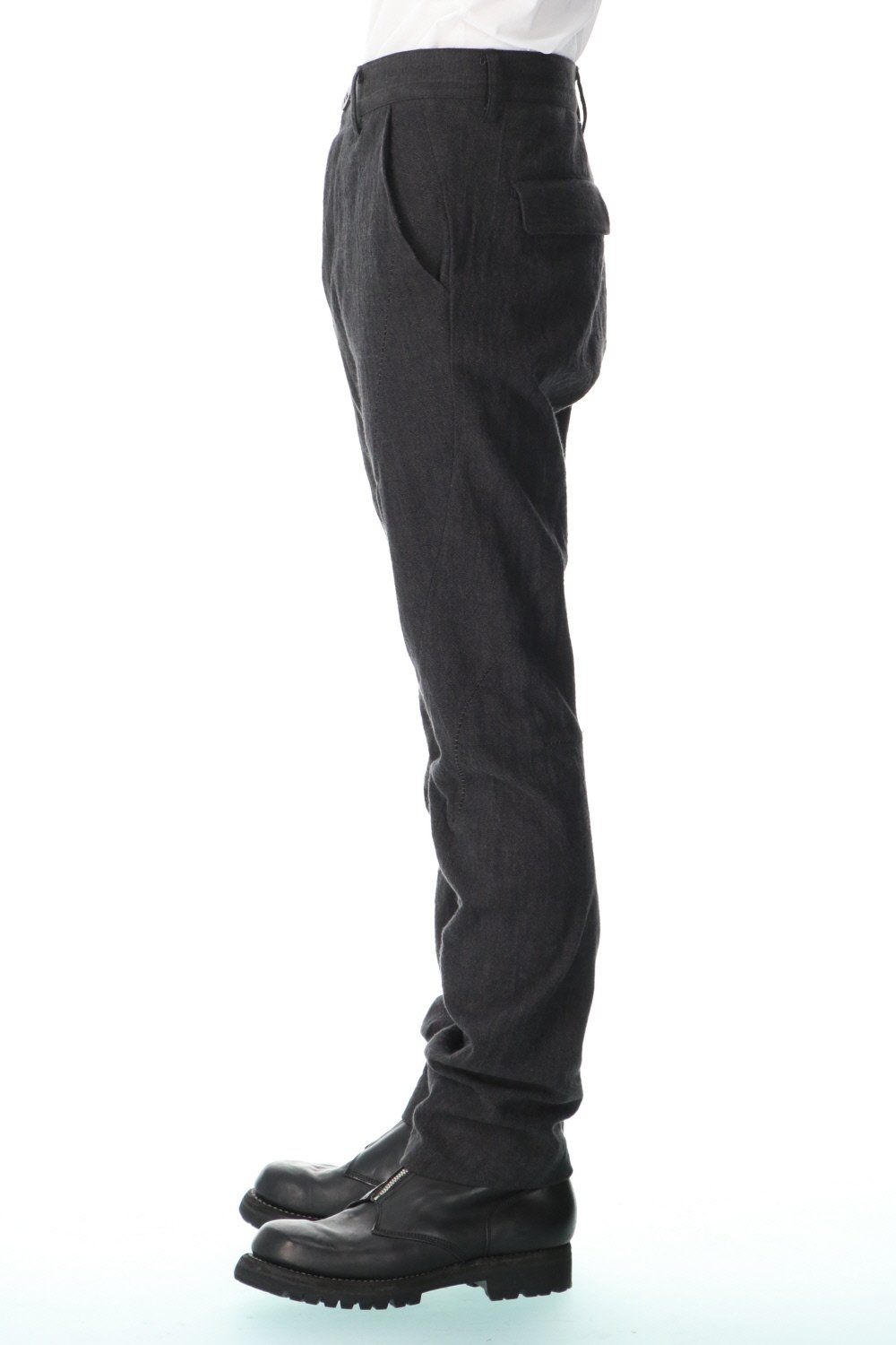 Washer Cotton Semi-Curved Slim Trousers Black