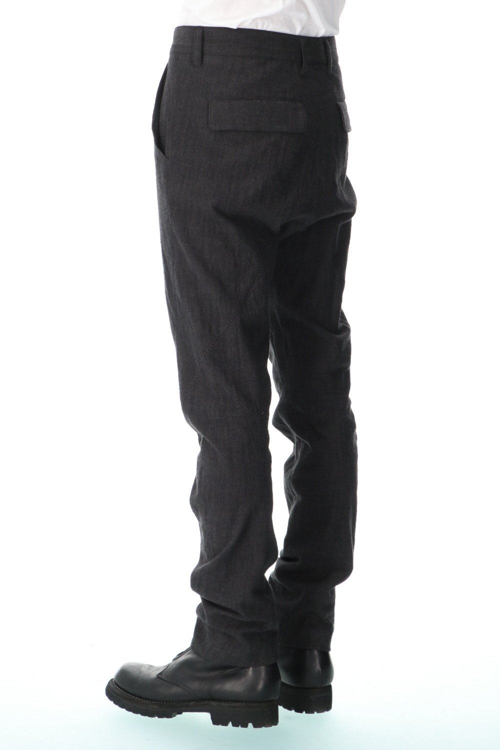 Washer Cotton Semi-Curved Slim Trousers Black