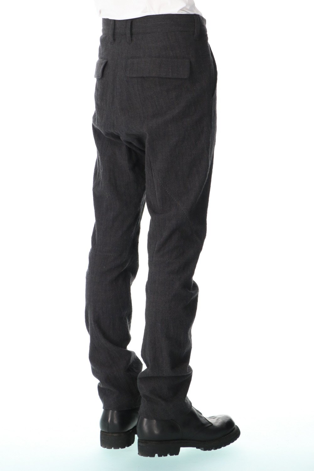 Washer Cotton Semi-Curved Slim Trousers Black