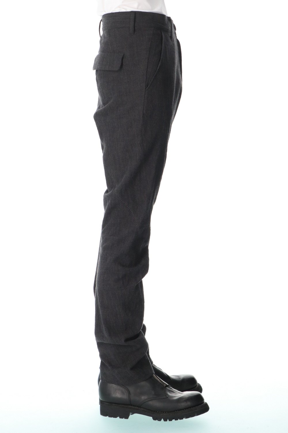 Washer Cotton Semi-Curved Slim Trousers Black