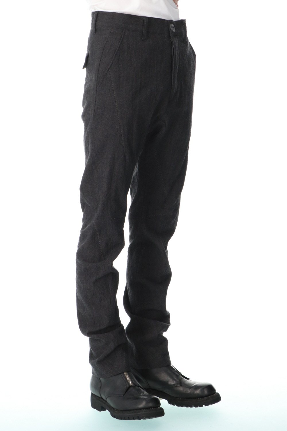 Washer Cotton Semi-Curved Slim Trousers Black