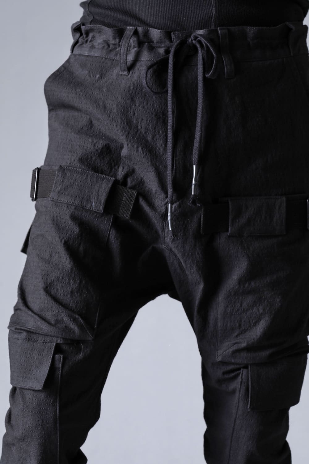 Dimple Washer Cotton Stretch Rip-Stop Multi-Pocket Cargo Jog Pants Black