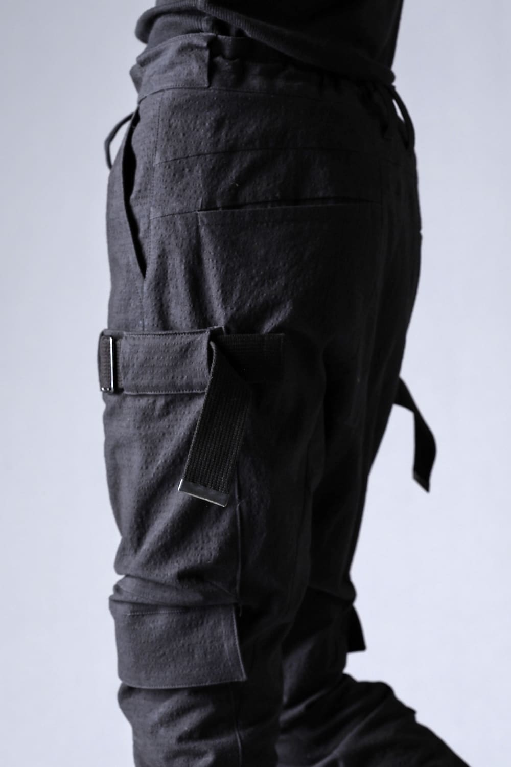 Dimple Washer Cotton Stretch Rip-Stop Multi-Pocket Cargo Jog Pants Black
