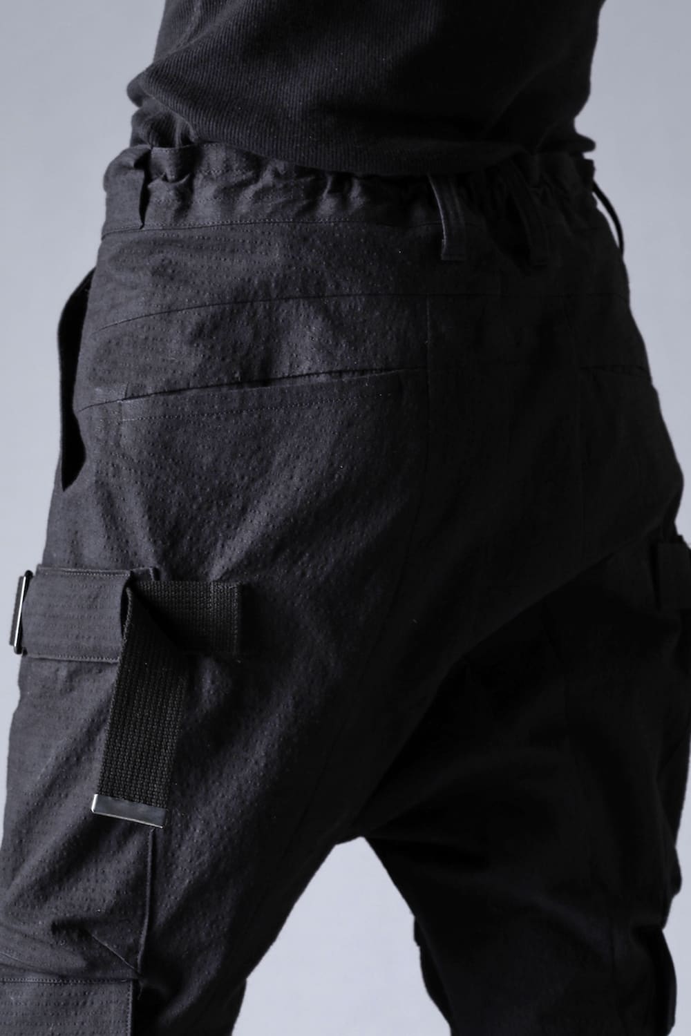 Dimple Washer Cotton Stretch Rip-Stop Multi-Pocket Cargo Jog Pants Black