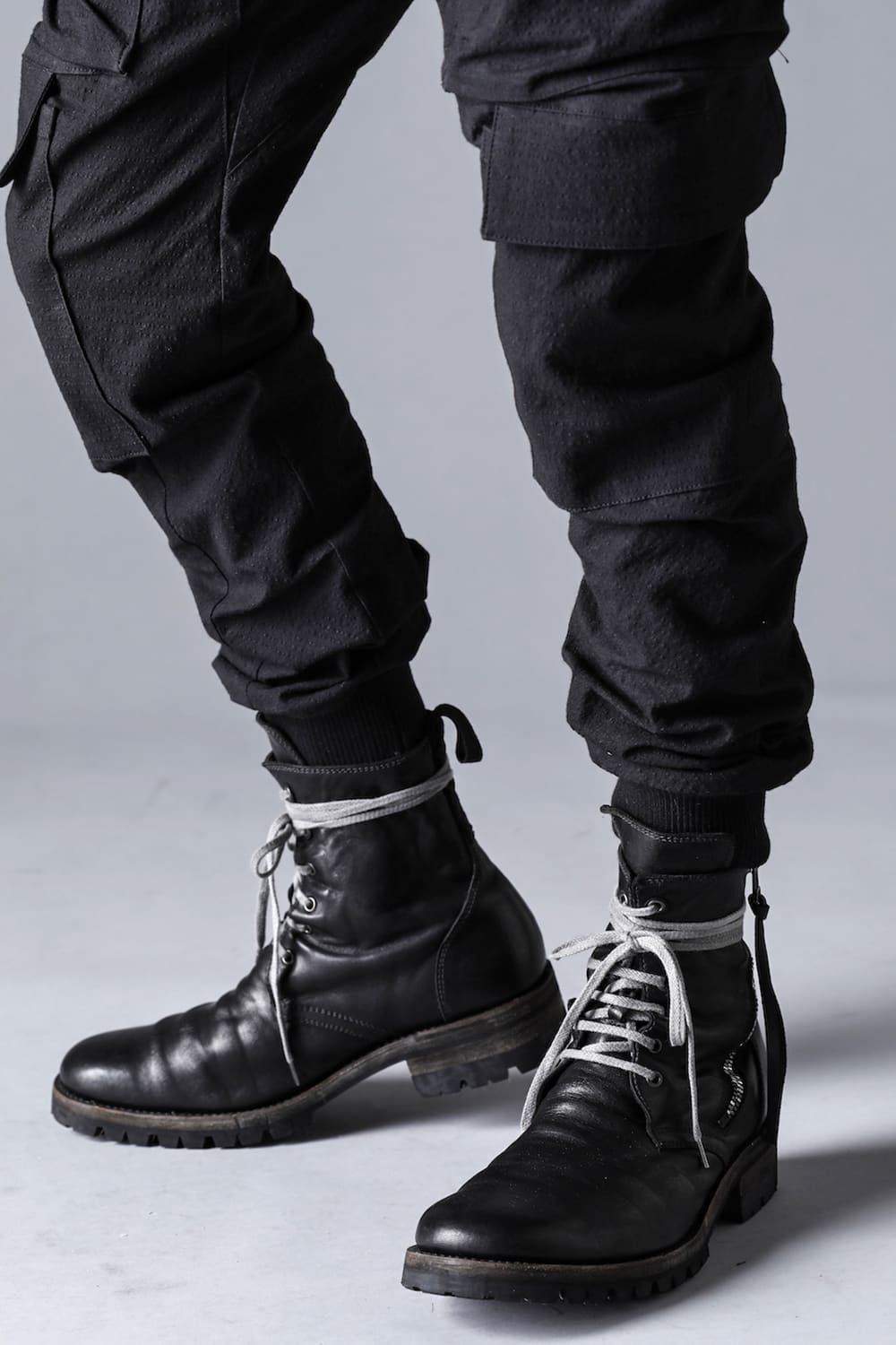 Dimple Washer Cotton Stretch Rip-Stop Multi-Pocket Cargo Jog Pants Black