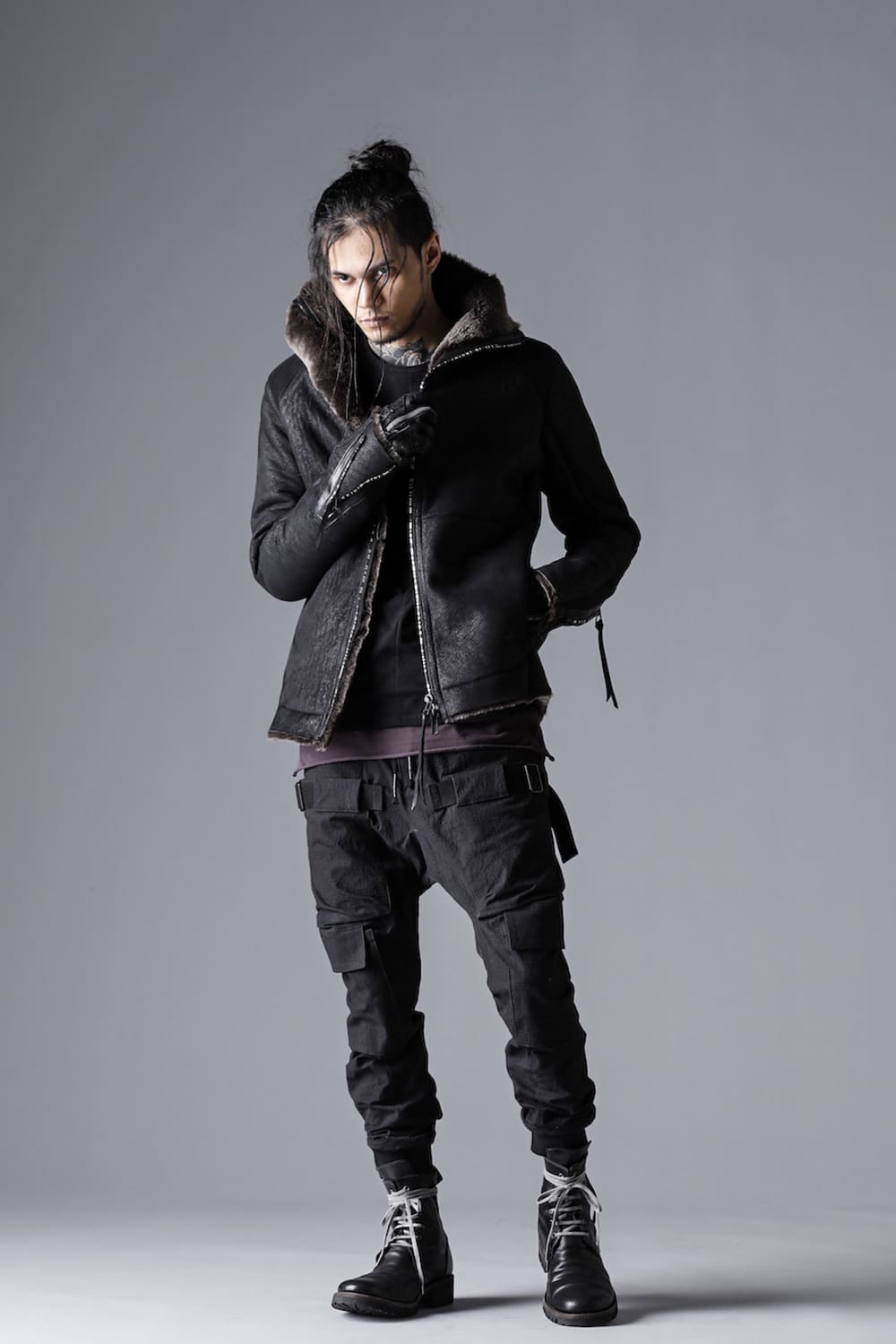 Dimple Washer Cotton Stretch Rip-Stop Multi-Pocket Cargo Jog Pants Black